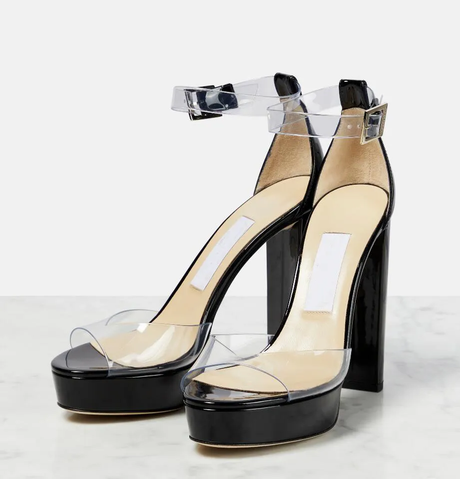 العلامة التجارية الشهيرة Albi Women Platform Sandals أحذية PVC Leather Strappy 2023S/S High Heels Devel Dress Lady Gladiator Sandalias Pumps EU35-43
