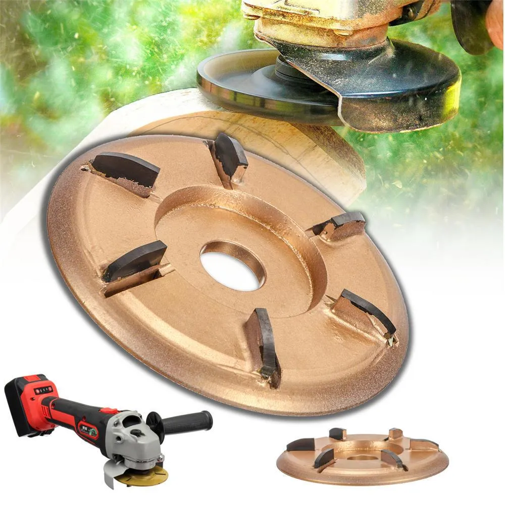 Zaagbladen KKMOON 6Teeth Gold Steel Power Wood Carving Disc Tool Milling Cutter Woodworking Turbo Arc/Flat for 16mm Aperture Angle Grinder