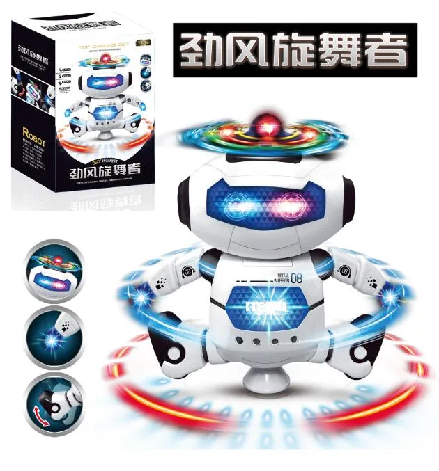 Electric Toys Dance Rotating Robot with LED Lights Music Explosion Intelligence Toy with Battery Powered Direct China Wholesales