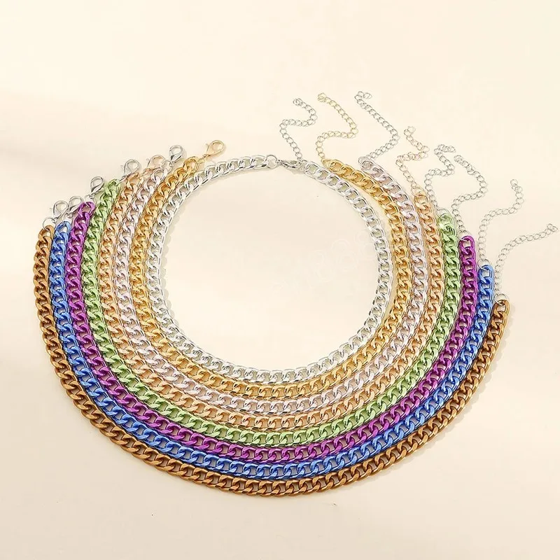 À la mode coloré peinture métal chaîne colliers ras du cou pour les femmes déclaration large chaîne collier cou bijoux 2023 nouveau cadeau