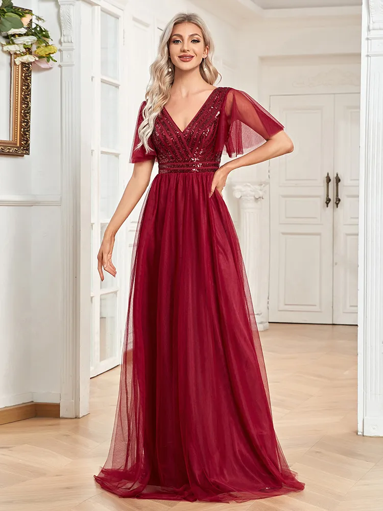 Simplee Women’s Velvet Maxi Dress – V-Neck, Long Sleeve, Empire Waist For Parties & Weddings