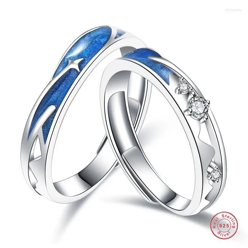 Cluster Rings Women Men Engagement Wedding Moissanite Ring Blue Platinum Plated Silver 925