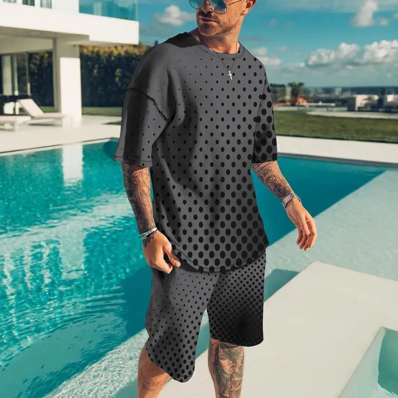 Męskie ścieżki strojowe Summer Summer Thirt Summer Shirt Mash 2d Streetwear 3D Printed Sports Beach Shorta