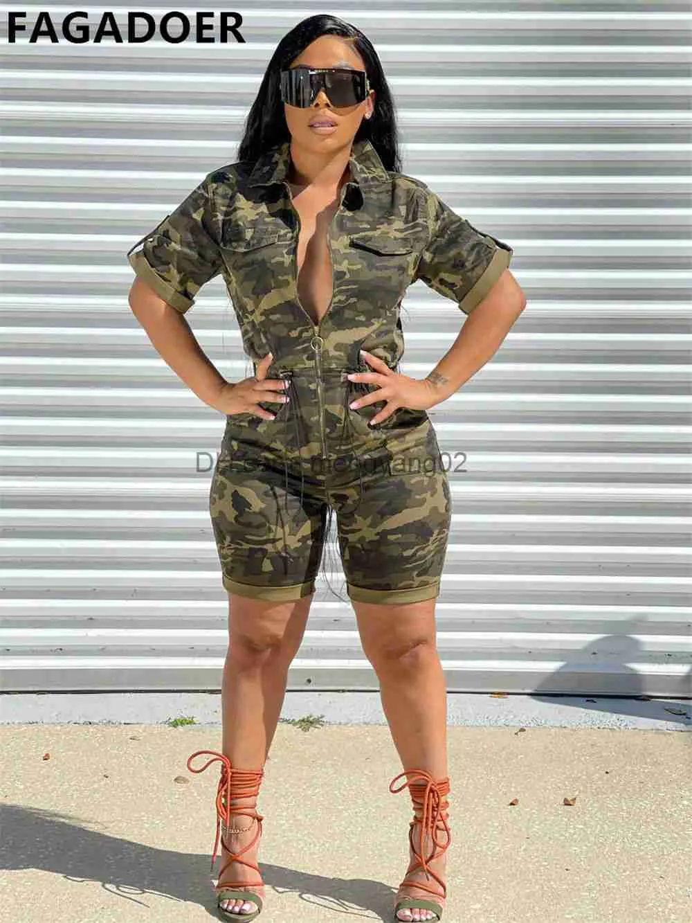 Sexy Camo Printed Plus Size Jumpsuits Romper For Women Plus Size S