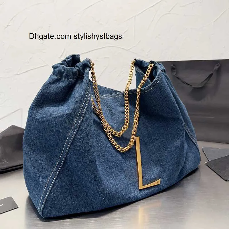 Totes Denim Einkaufstasche Tote Handtaschen Geldbörse Kette Crossbody Handtasche Große Kapazität Umhängetaschen Fashion Gold Letter 30cm Innentasche