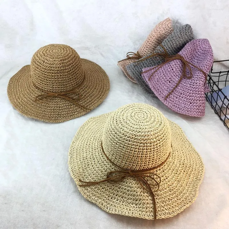 Wide Brim Hats 10pcs/01802-duxiao4099 Hand-woven Sell Holiday Beach Paper Straw Cap Women Lady Sunscreen Hat Wholesale Eger22