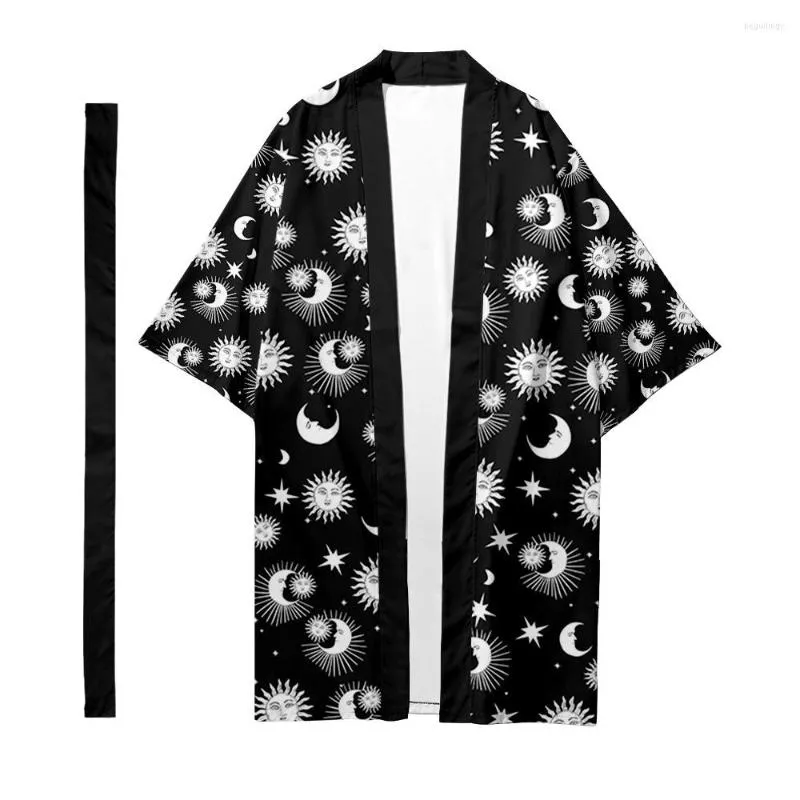 Etniska kläder Män japanska traditionella långa kimono cardigan kvinnors månstjärniga himmel mönster skjorta yukata jacka jacka