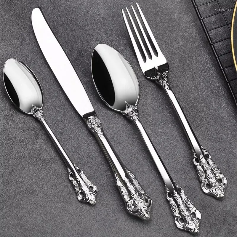 Din sets Sets Sliver bestek set luxe spiegelpolijst servies 304 roestvrijstalen dinermessenvork