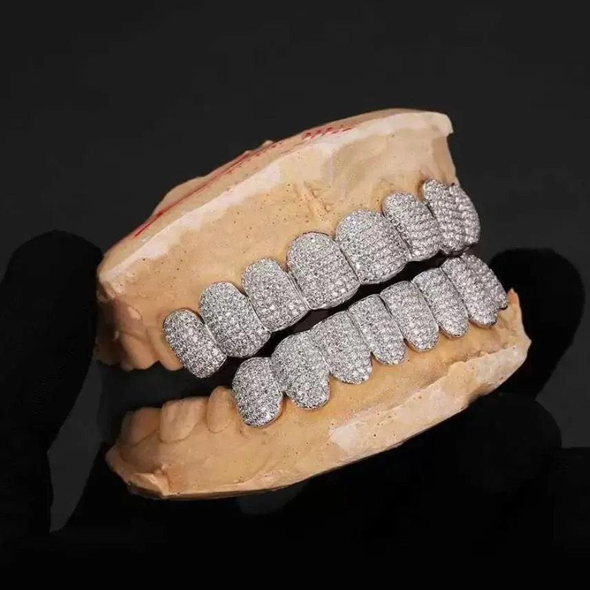 Ekskluzywne dostosowywanie zęby moissanitowe grillz lodowy hop 925 Srebrne dekoracyjne szelki prawdziwe diamentowe kratę zębów dla mężczyzn Kobiety Kobiety Nie trzeba dostarczać form