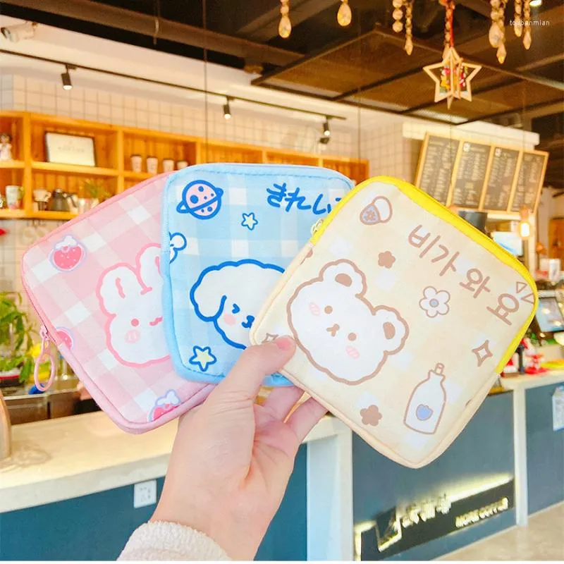 Storage Bags Cute Cartoon Bear Large Capacity Sanitary Napkin Bag Women's Physiological Period Tampon Organiser Pouch