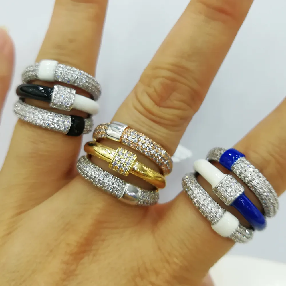 Ringas de banda Godki Trendy 3 Bands Misture Big Bold Declaração para mulheres Cubic Zircon Finger Beads Charm Bohemian Beach Jewelry 230504