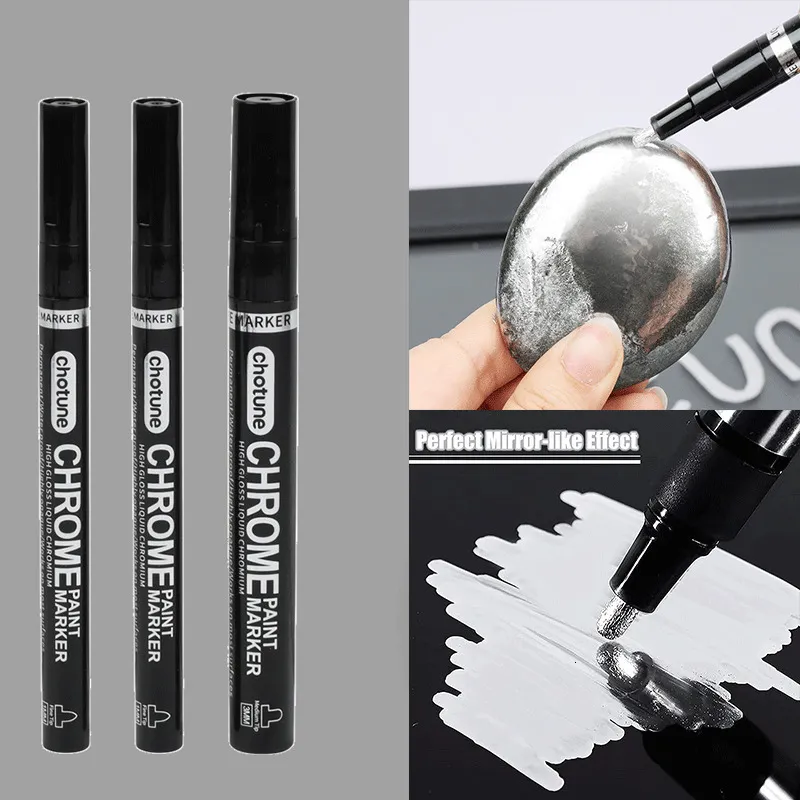 Markers 1st Chrome Mirror Silver Liquid Pen for Cards Affischer Rock Mugs Ceramic Glass Metallic Craftwork Paint 230503