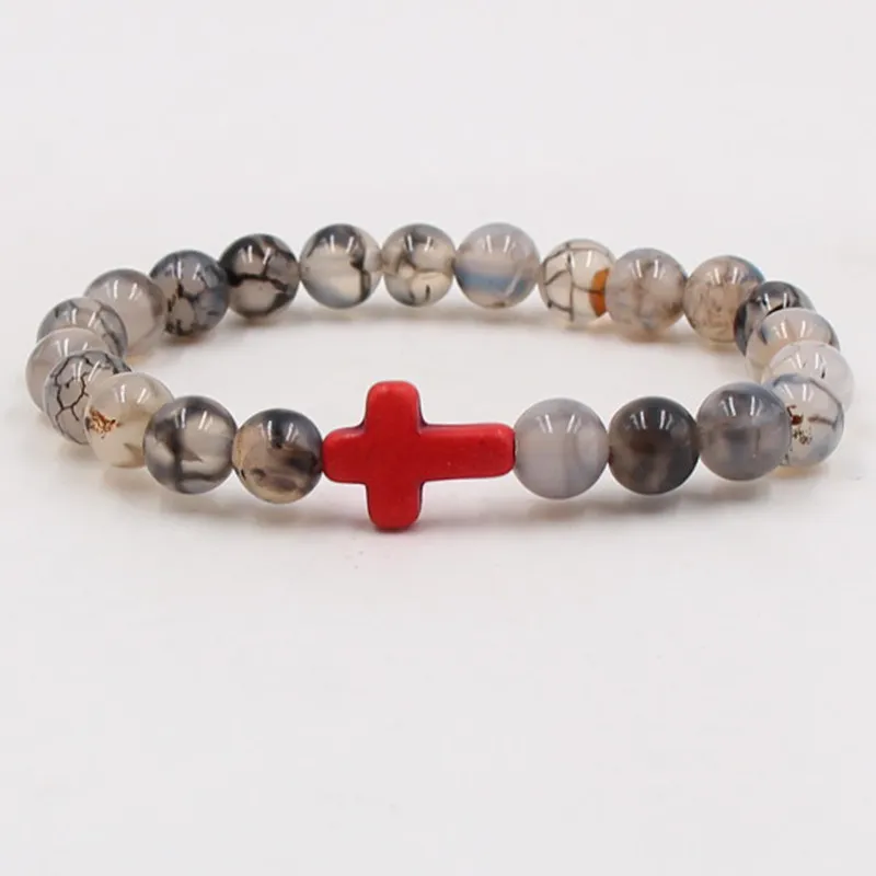 Cross Charms 8mm Black Dragon Pattern stone Strand Bead Yoga Buddha Bracelet For Women men Jewelry