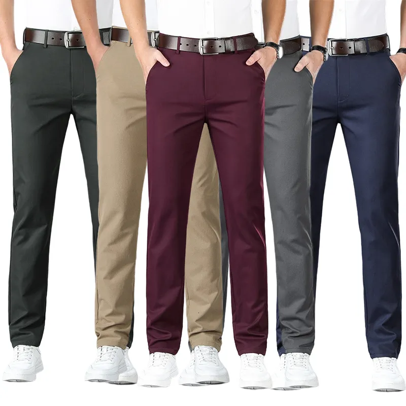 Calças masculinas Men's Spring Summer Fashion Business Casual Long Pants Suit de calça elástica masculina e reta calça formal mais grande tamanho 30-40 230503