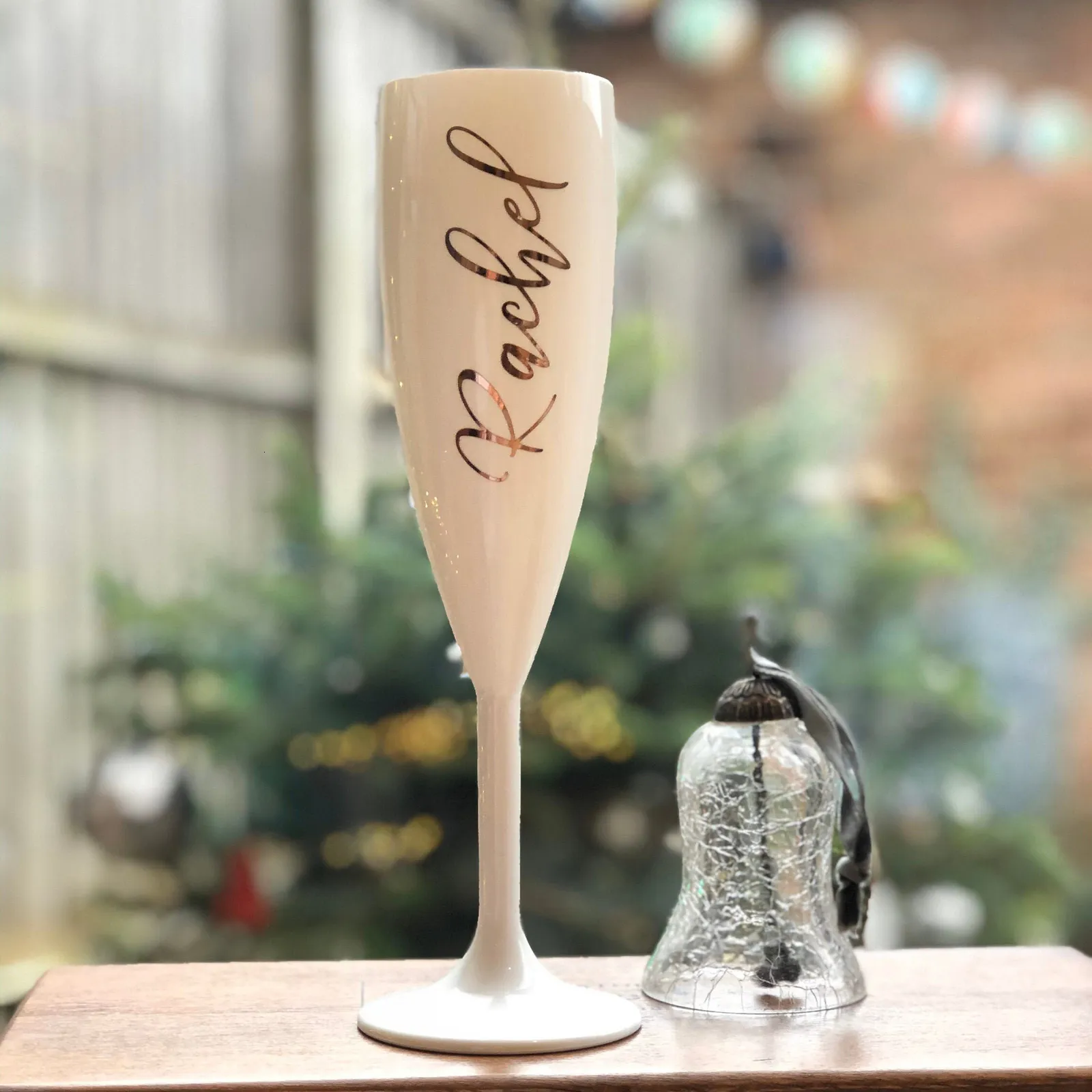 Personalised white plastic champagne flutes cheap