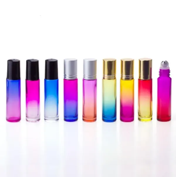 10ml Glass Roll on Bottles Gradient Color Roller Bottles with Stainless Steel Balls Roll-on Bottle Perfect for essential oils LX5028