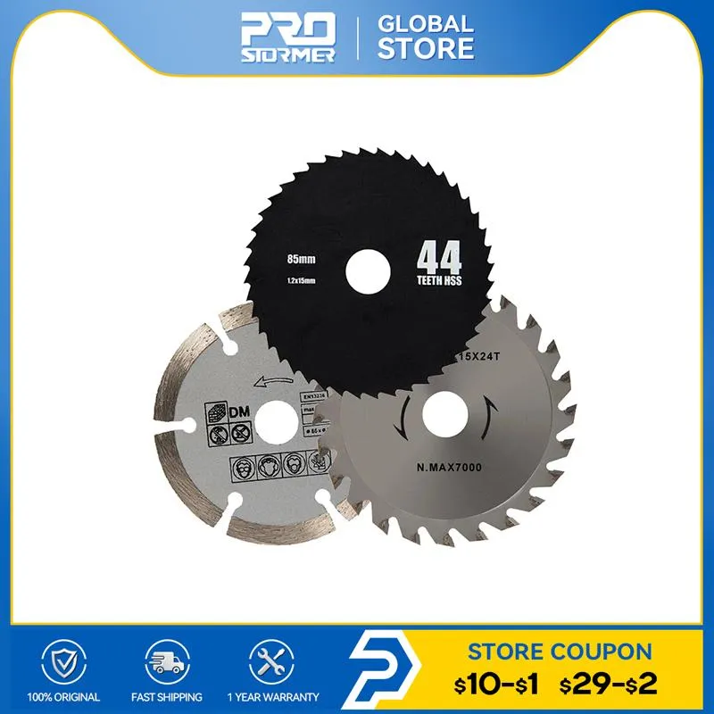 Delar Tenwa 85mm Circular Saw Blades HSS/TCT Woodworking Rotary Tool Cutting Discs Mandrel för Mini Circular Saw 3st/Lot