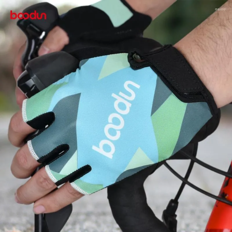 Cycling Gloves Boodun Suede Nap Half Finger Anti-slip Fishing Hiking Outdoor Sports Mittens Lycra MTB Racing Bike Short Glove
