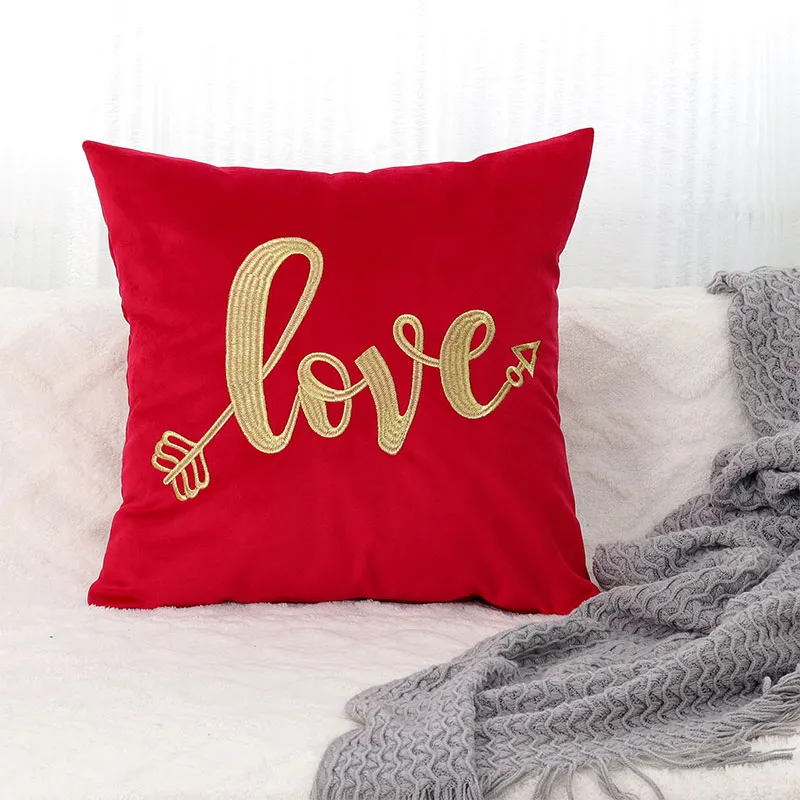 Designer Cushion Cover geborduurd Red Polyester Dutch Velvet zonder kussenkern, voor woonkamer ZY230010418PEV-4545