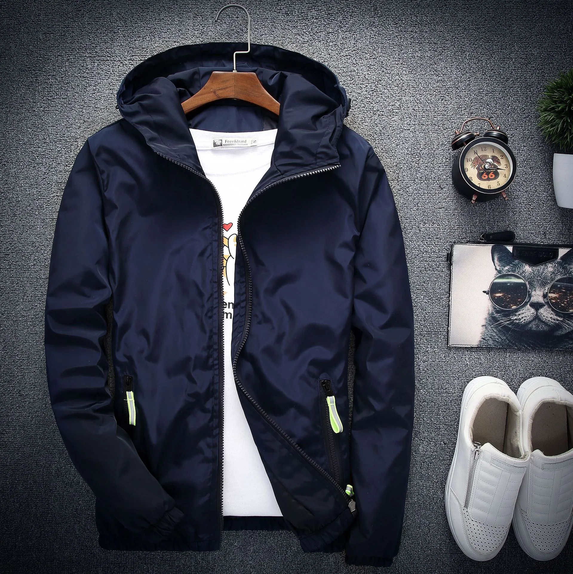 Spring Autumn Men jackets Thin Jacket Coat Hoodies Sweatshirts Lightweight Windproof Coat Black dark blue plus size
