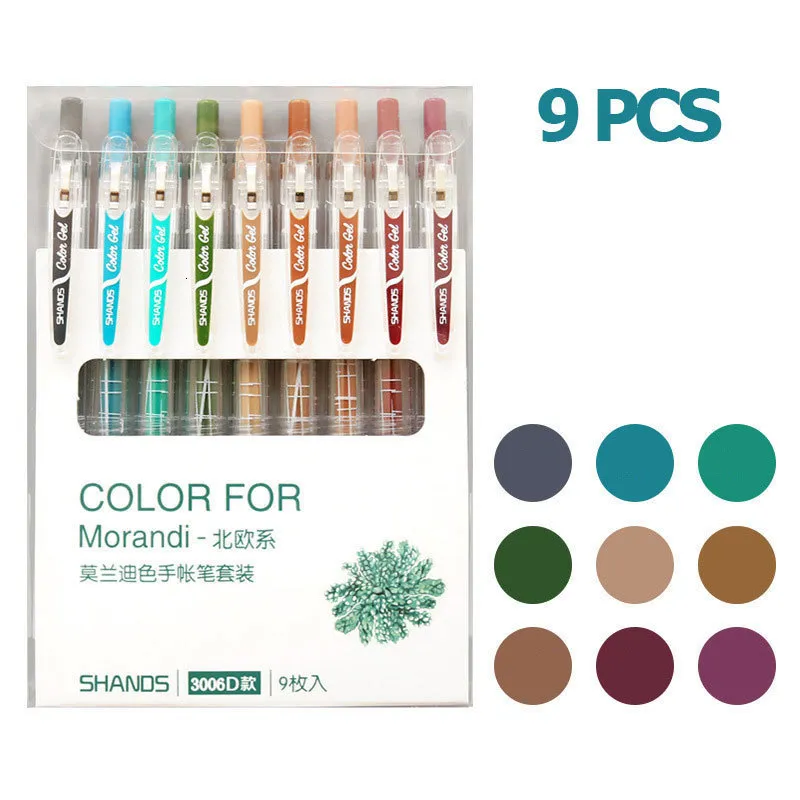 9pcs/set Morandi Color Bullet Journal Gel Pens-01