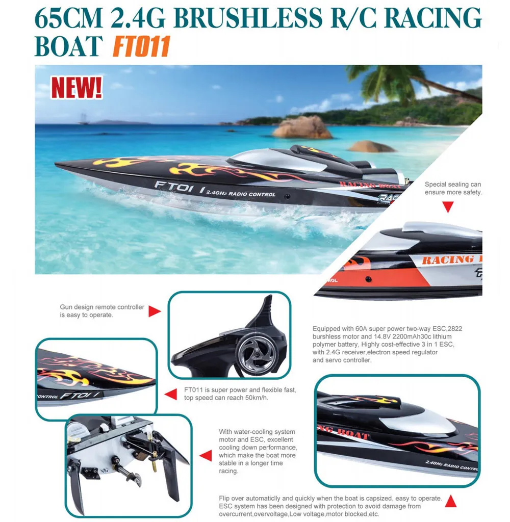 Feilun FT011 Large Brushless Rc Boat 50km H 65CM Brushless Motor