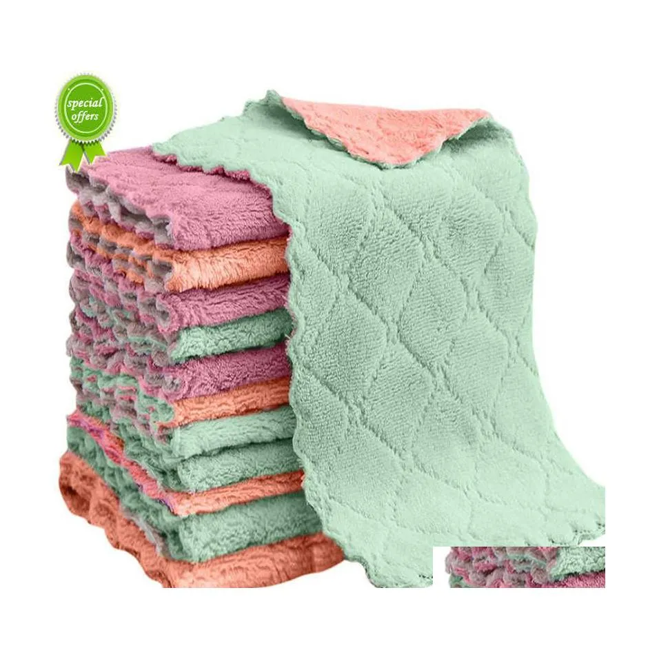 Chiffons De Nettoyage 5 Pcs Double Couche Absorbant Microfibre Cuisine Vaisselle Huile Antiadhésive Ménage Wi Serviette Maison Kichen Outil Drop Deliv Dhlyd