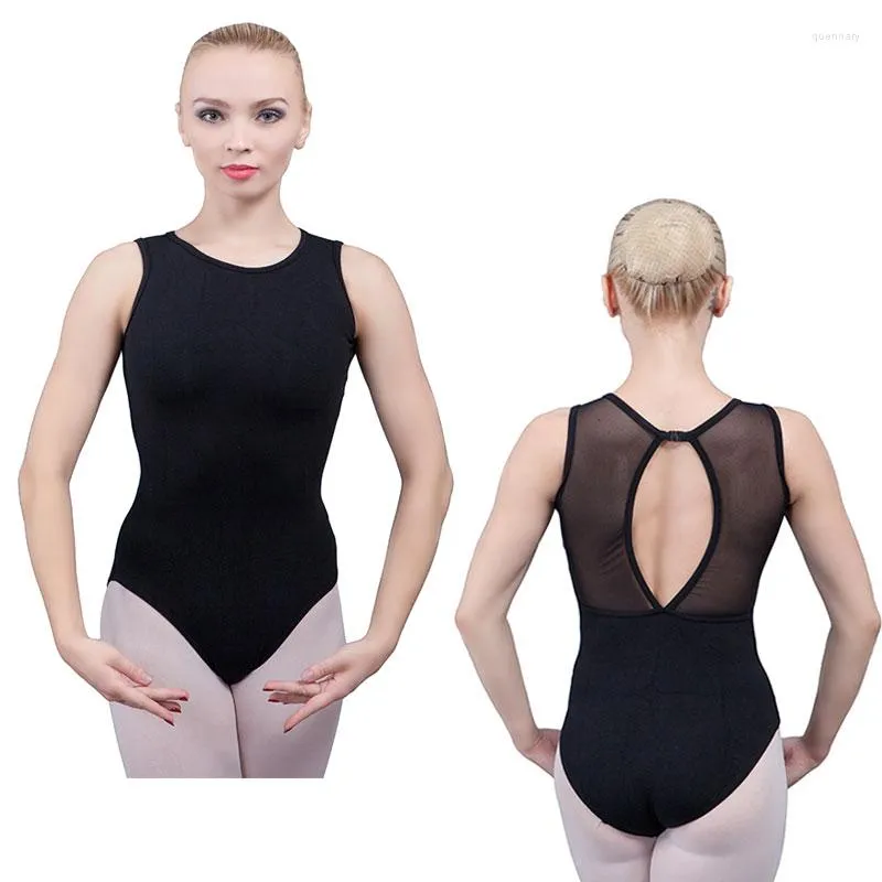 Stage Wear Wear feminino sem mangas de dança de balé collant com design de malha aberta 5 tamanhos disponíveis 01d0048