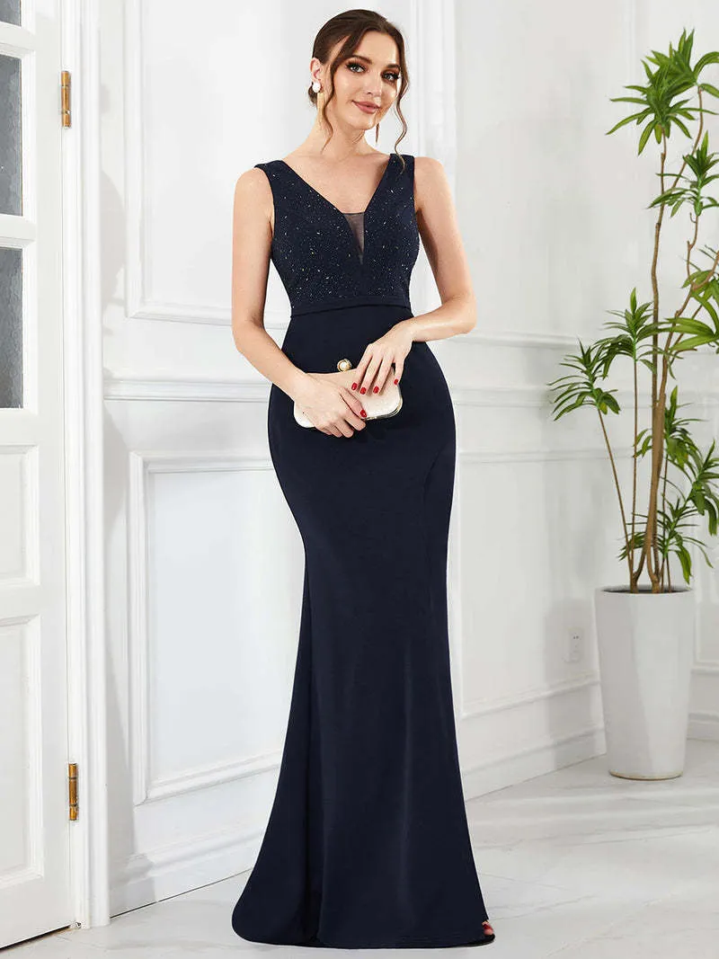 Party Dresses Sexy Evening Dress Sleeveless Deep V Neck Floor-Length Gown of Fishtail silhouette Navy Blue Prom Women Dress 230504