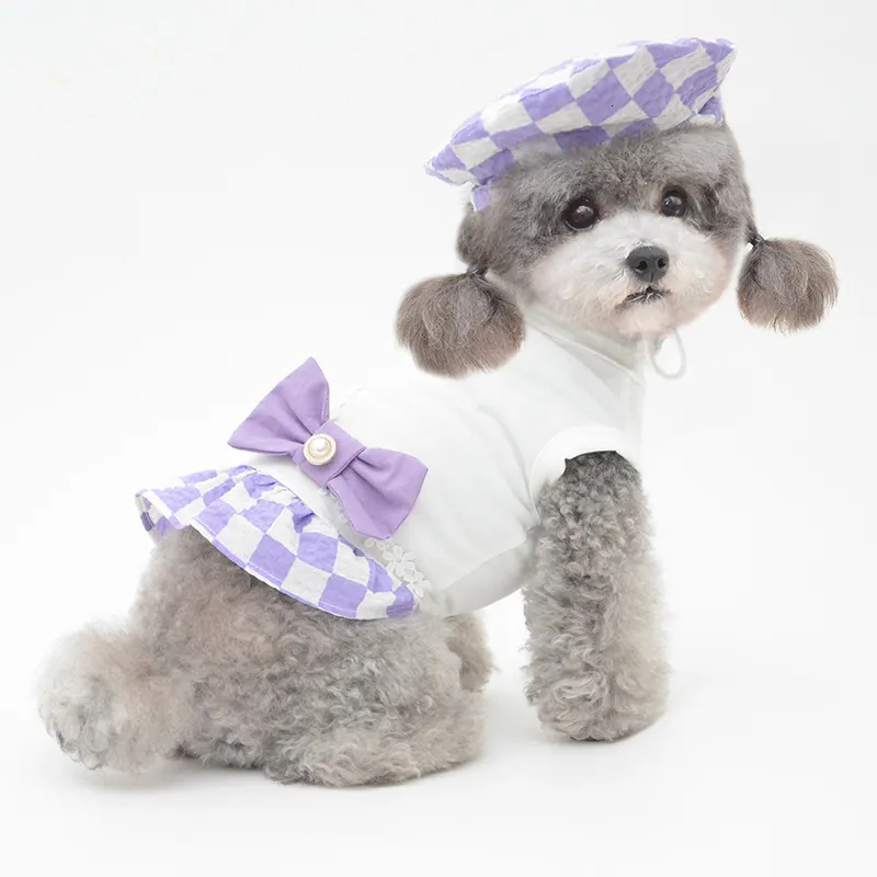 Hondenkleding mode puppy kleding huisdier kleren voor kleine honden huisdieren kleding chihuahua plaid jurk voor Yorkies kostuum met hoed s-230504