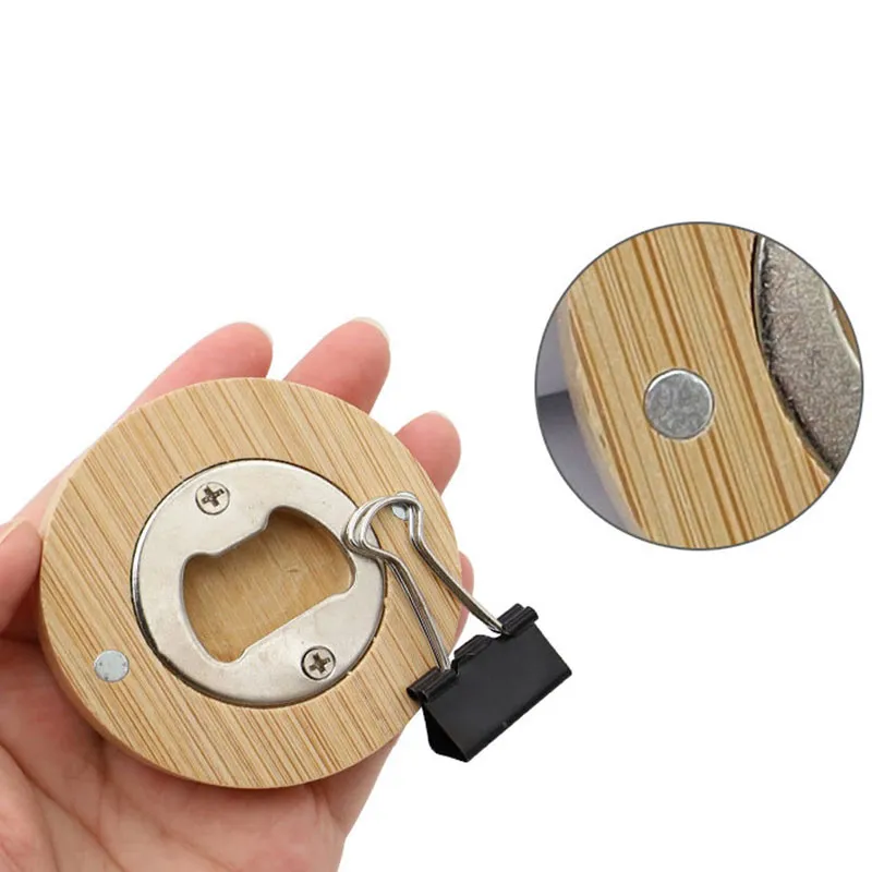 Blank DIY Wooden Round Shape Bottle Opener Coaster Fridge Magnet Decoration Beer Bottle Opener 0419