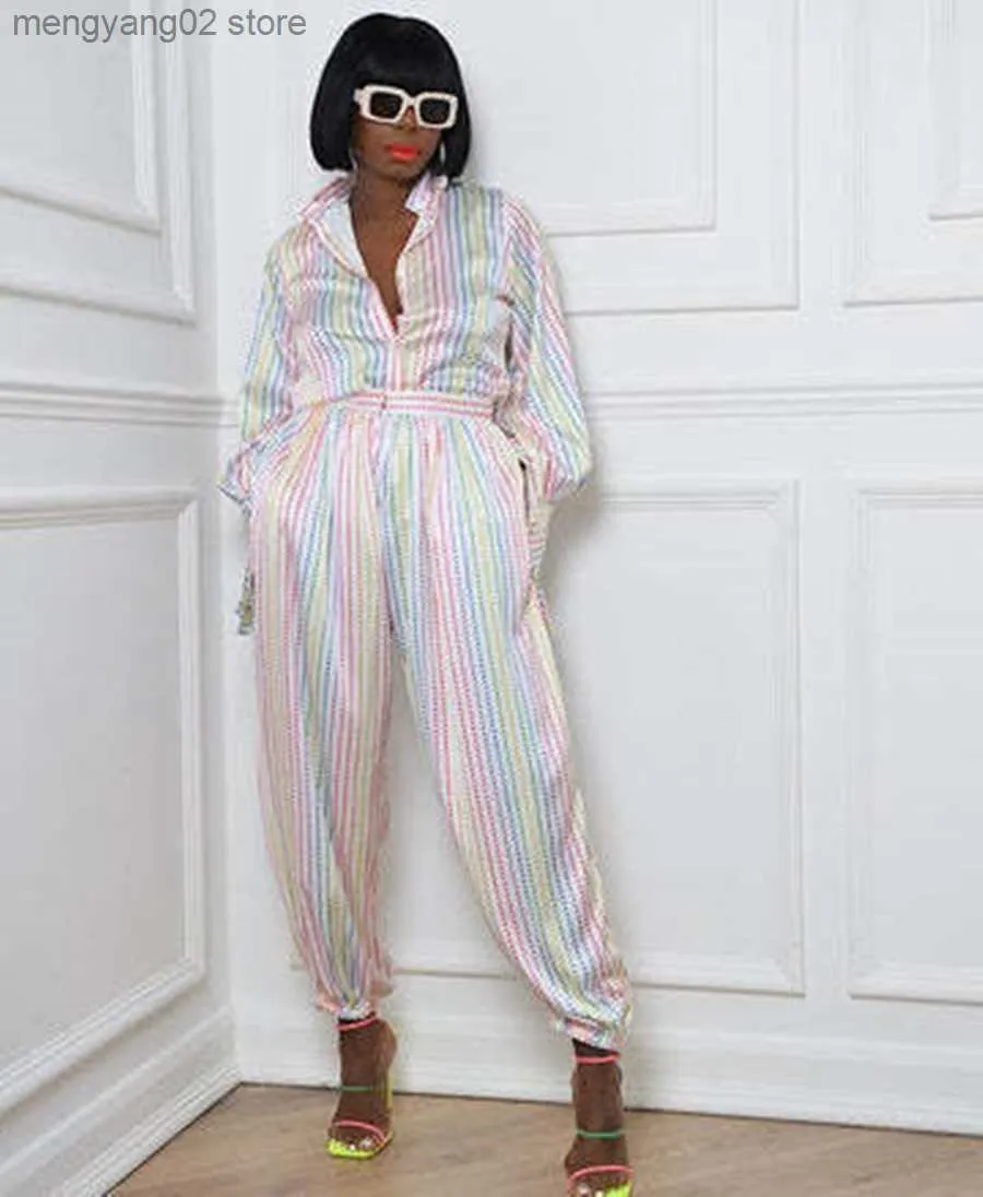 Kobiety Jumpsuits Rompers Echoine Plaid Print Drut koszulki z długimi rękawami Przycisk kombinezonu swobodne rompers jesień kobiety ubrania ulicy stylowe kombinezony jesień t230504