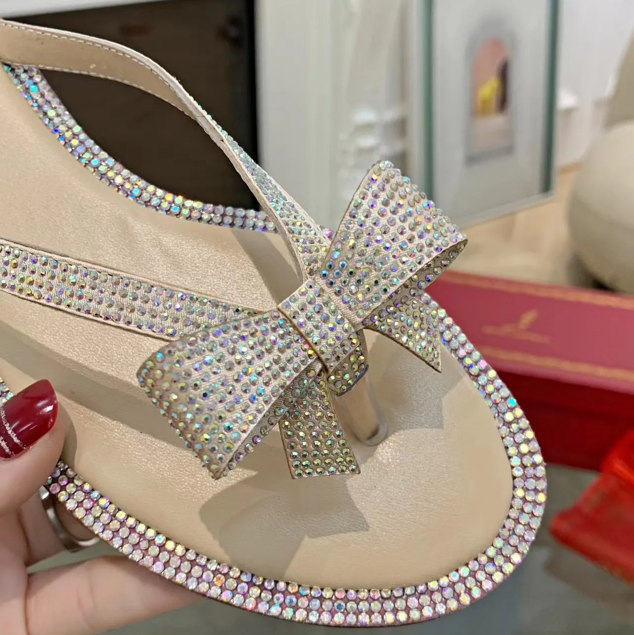 Diamante bow flip flops deals