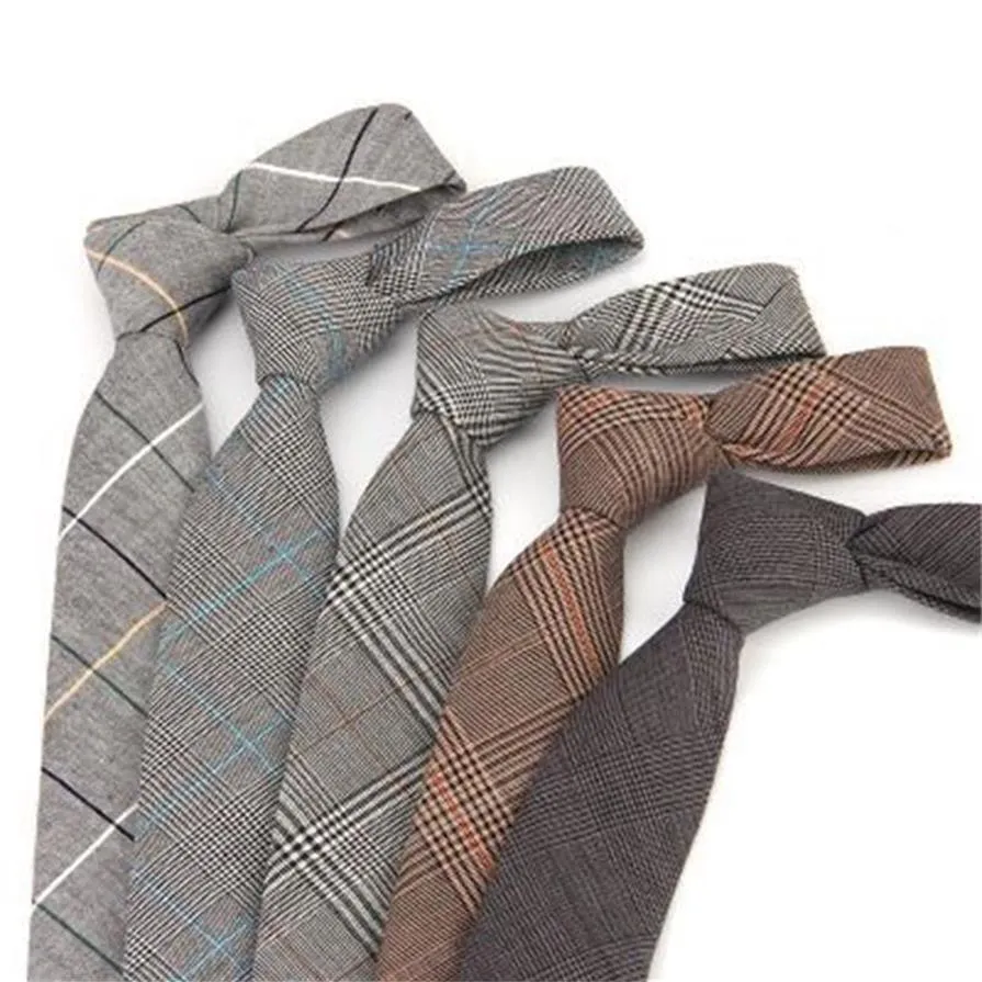 6cm business tie for men plaid necktie cotton neck tie skinny grey neckties for suit men's neckwear 2pcs lot280U