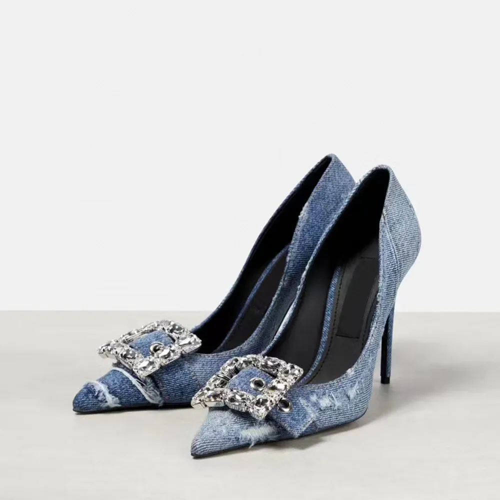 Crystal Embellished Denim High Heel Pumps For Women Fashionable 105mm Ladies Silver Dress Shoes For Luxury Designers And Evening Evening Wear From Factory From Shoes gz 85.79 DHgate.Com