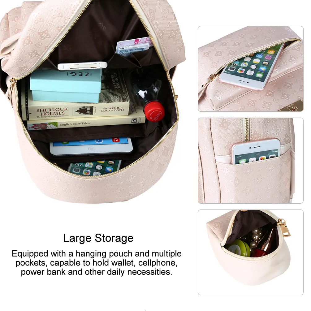 Backpack 2 In 1 Women PU Leather Shoulders Bag Chic School Bags