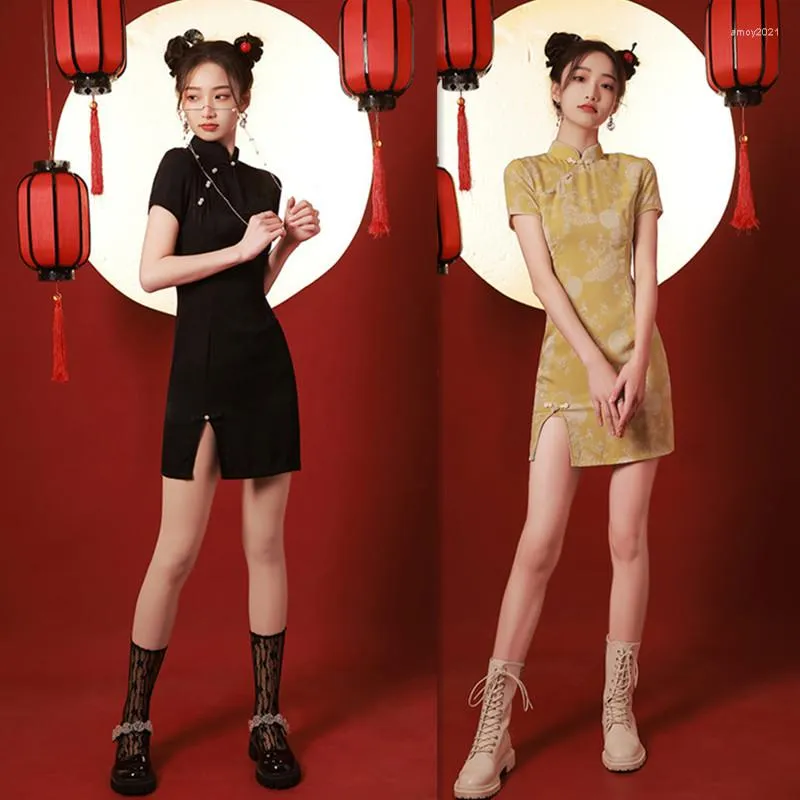 Vêtements ethniques Cheongsam 2023 été avant fente Style court amélioration de la mode jeune fille petit parfum vent jupe quotidienne