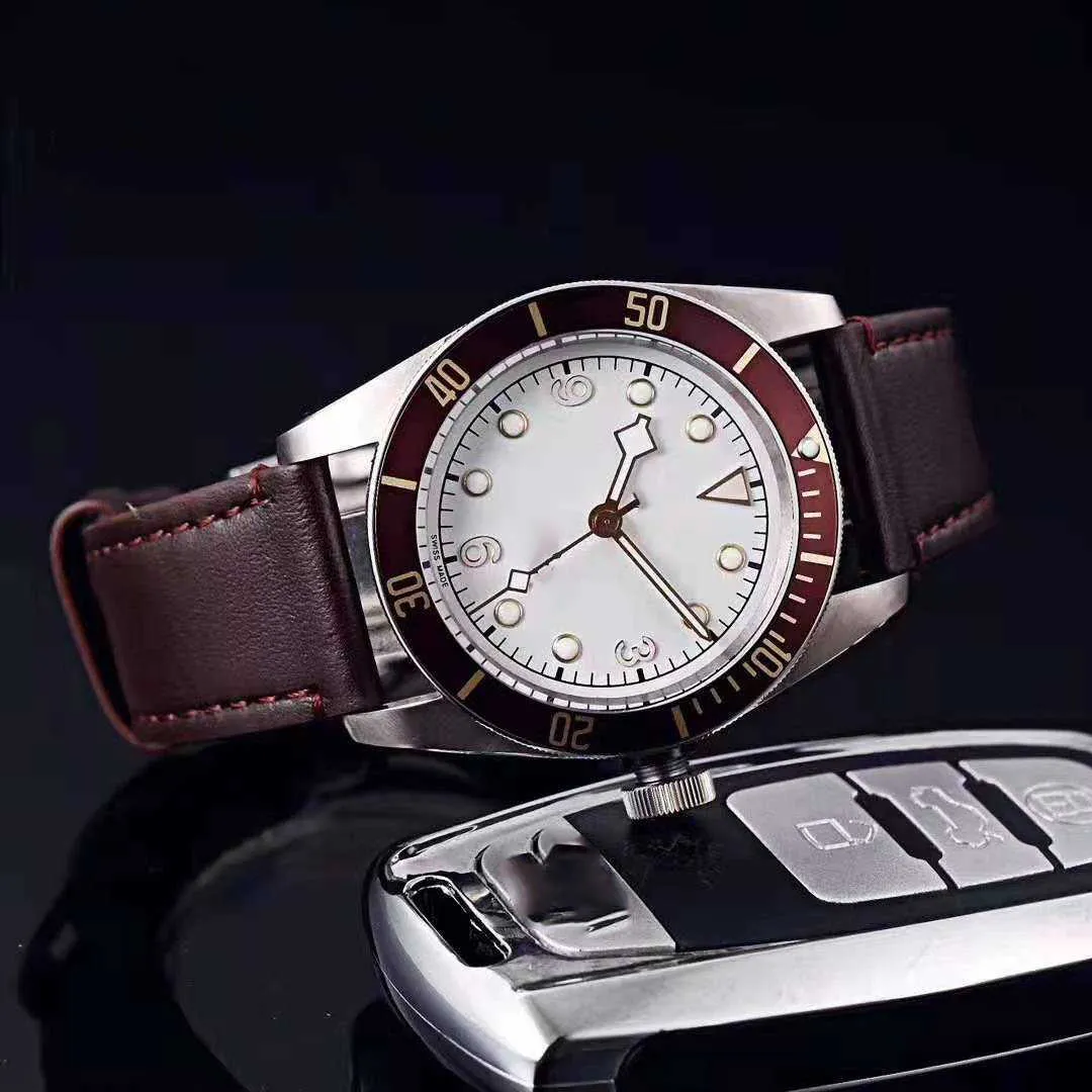 Moda masculina relógio de quartzo automático tudores relógios clássicos relógios de couro natural relógio de cavalheiro