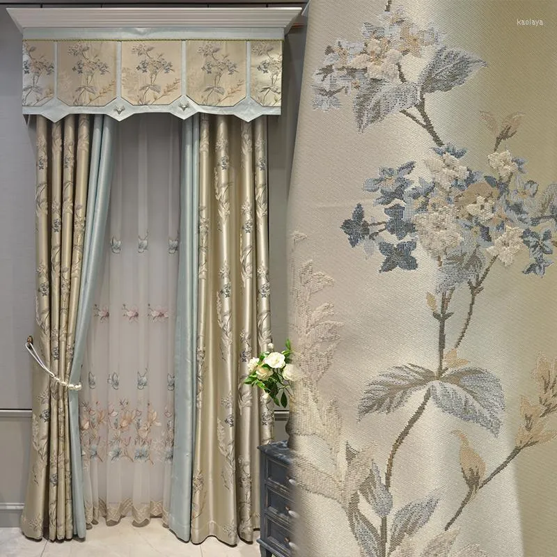 Cortinas cortinas de luxo para quarto de jantar quarto de estilo americano de alta precisão Chenille Jacquard Champagne Tulle Tulle