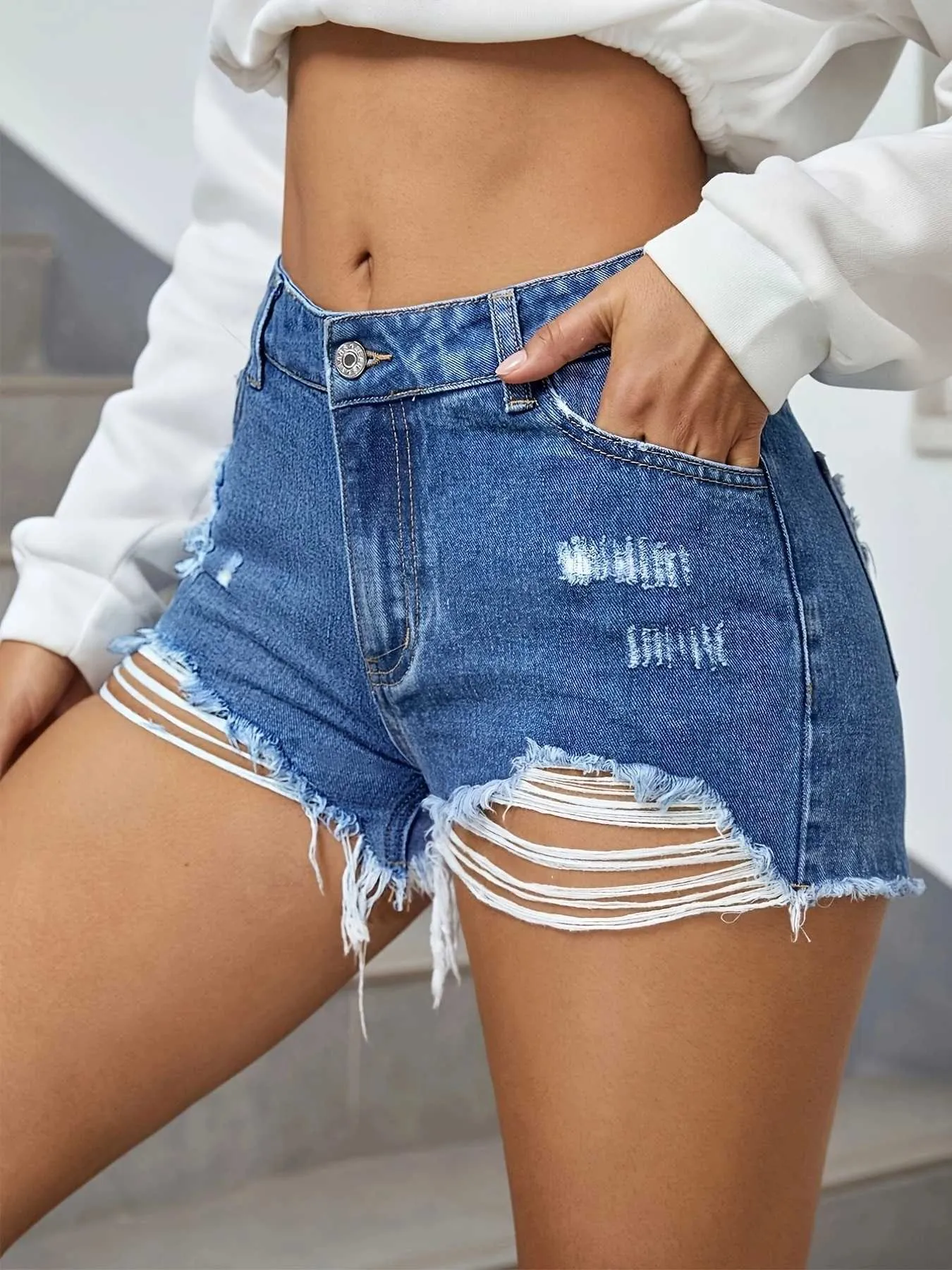 Shorts pour femmes Shorts femmes 2023 été mode Slim Fit endommagé gland femme Denim Shorts AllMatch Street wear Y2K Z0505