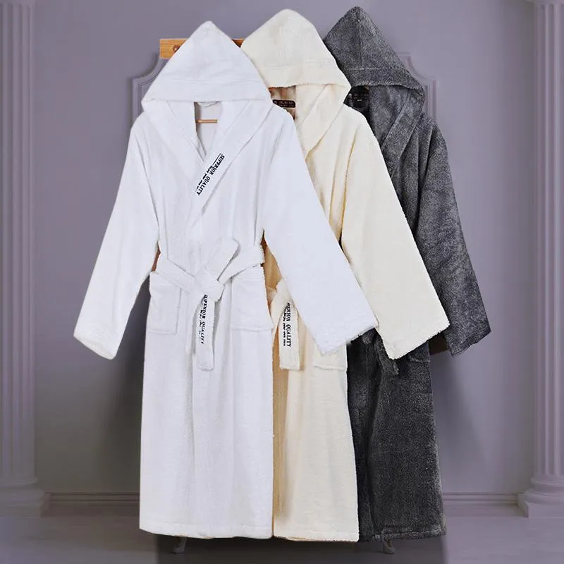 Vêtements de nuit pour femmes Peignoir à capuche Femmes Coton Épais Serviette Polaire Robe À Manches Longues Doux Chemise De Nuit Peignoirs Femme Automne Hiver WhiteWomen'