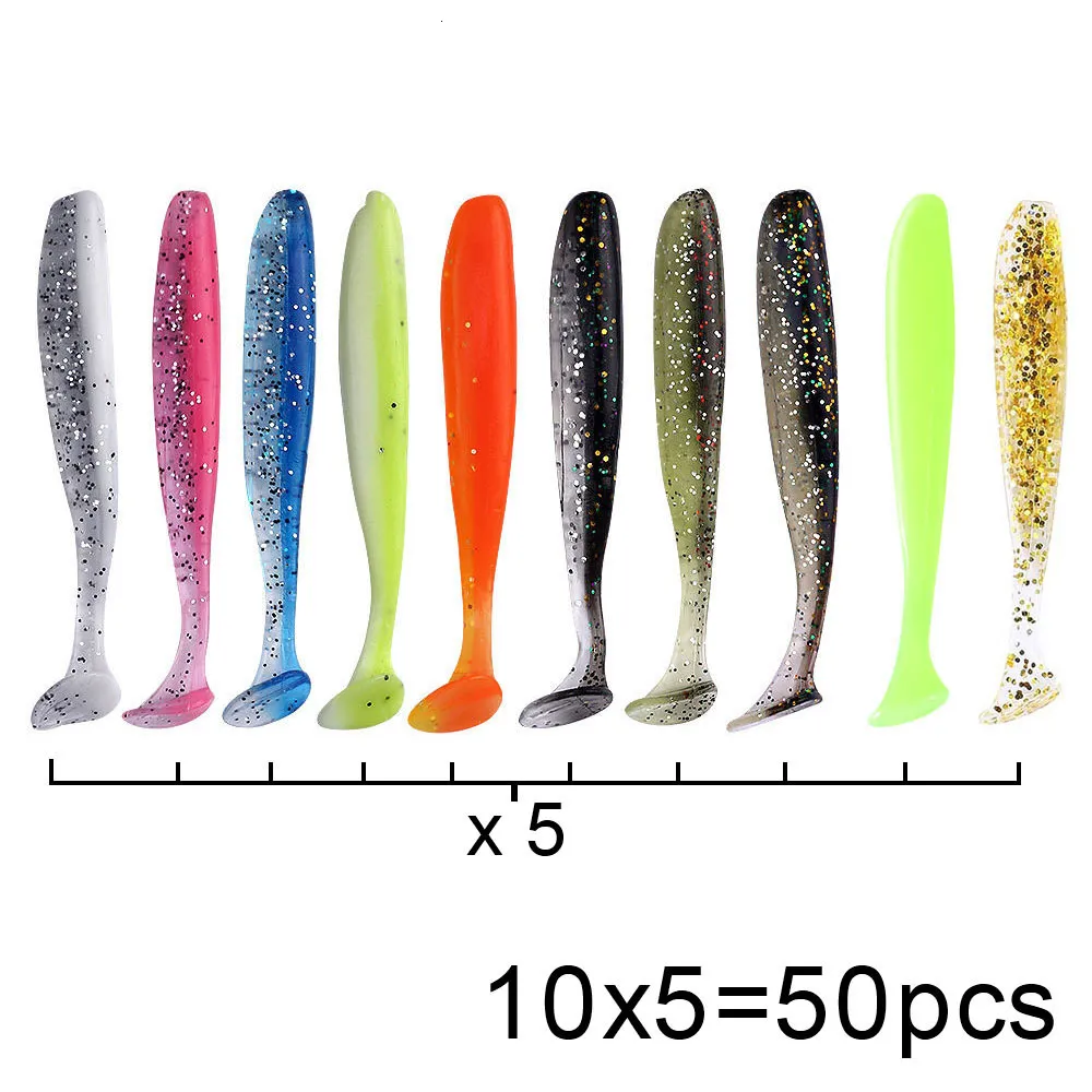 50pcs Big Soft Lure Silicone Bait Shad Wobbler Fishing lure Set Saltwater  Worm Swimbait Lure spinnerbait Fishing accessories