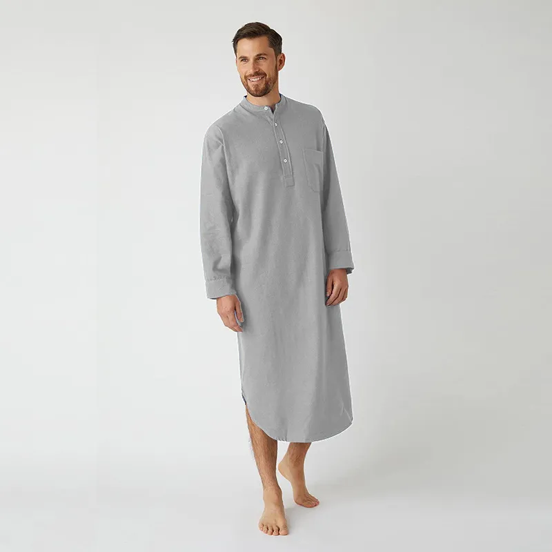 Men's Sleepwear 2023 Men Casual Sleep Robes Long Sleeve Round Neck Shirts Man Fashion Solid Color Nightgown Comfy Nightclothes 5XL