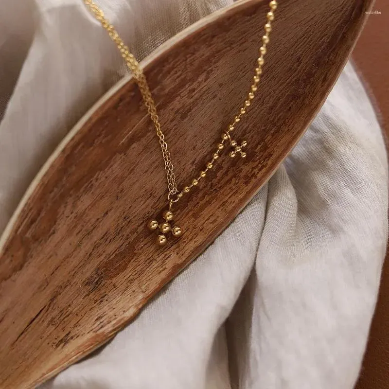 Chaînes en acier inoxydable 316L couleur or croix perles collier pour femmes Vintage filles tour de cou longue chaîne mode fête bijoux cadeaux