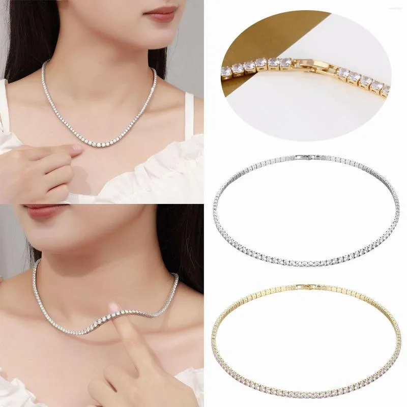 Kedjor Tennishalsband för kvinnor Guld/silverpläterad strass choker växlar halsband stora modesmycken