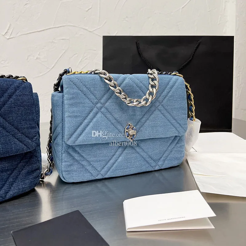 Designer Bag Crossbody Bag 19 Handbag Flap Blue Denim Bag Silver