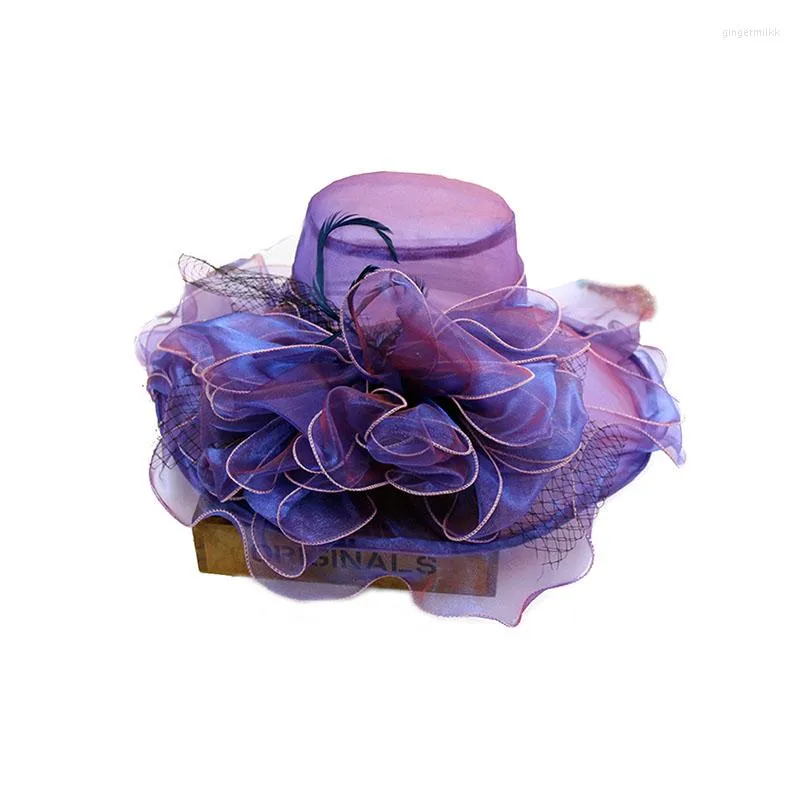 Szerokie brzegowe kapelusze składane lato koronkowy kwiat sunhat filtra przeciwsłoneczne żeńska samica słodka siatka płaska fioletowa ręcznie robiona regulowana amerykańska europejska europejska