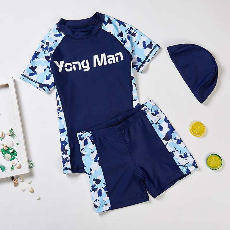 Two-Pieces 4-15 Years Boys Swim Suits 2 Piece Swim Wear Sets Children Swimming Shirt Children's Swimwear Big Boys Split Blue Baby Swimsuit 230504