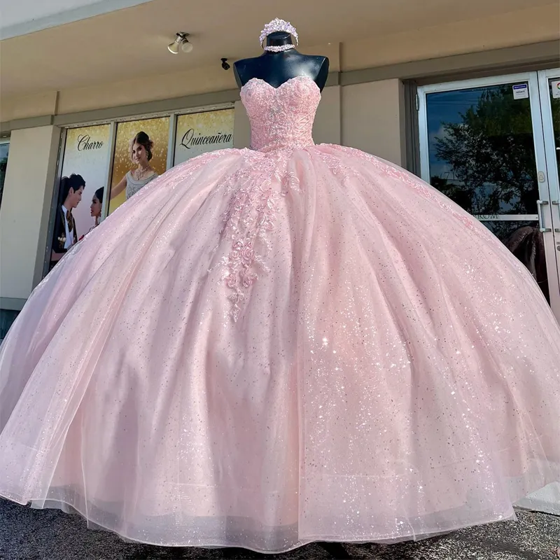 Pink puffy shop quinceanera dresses