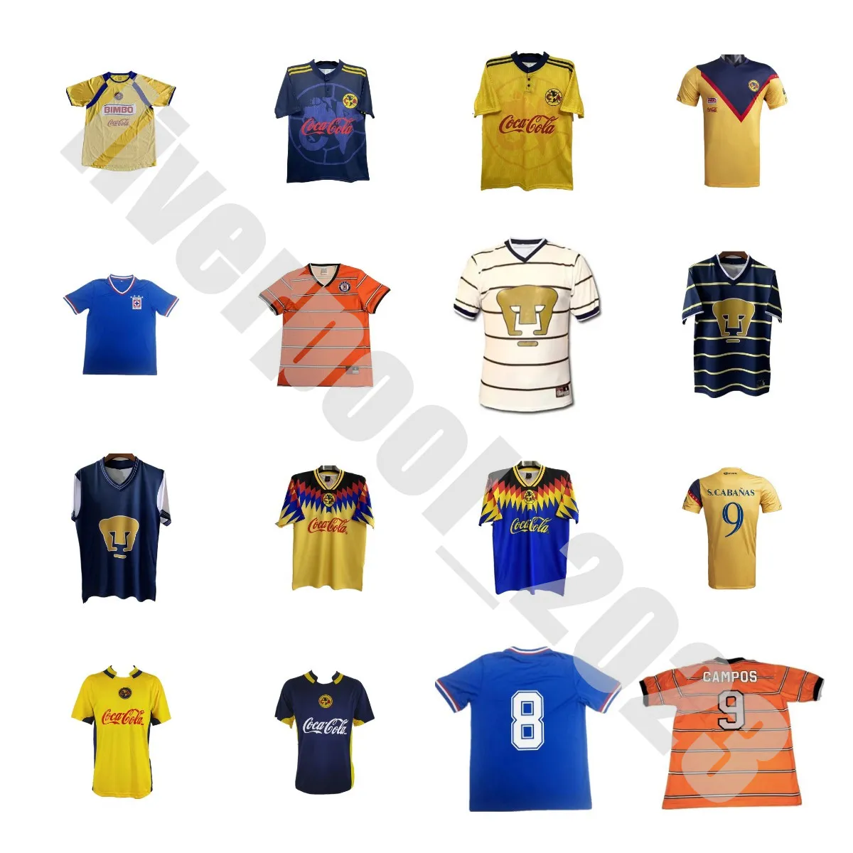 Club America voetbalshirts R.MARTINEZ HENRY voetbalshirt 94 95 04 05 06 G.OCHOA F.VINAS AQUINO J.DOS D.VALDES M.LAYUN S.CABANAS ZAMORANO BRANDAO CHUCHO retro uniform top